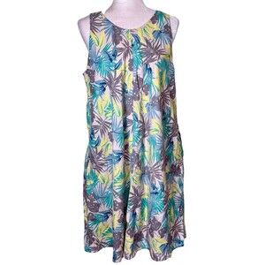 Lands’ End 100% Linen Tropical Shift Dress Resort Cruise Vacation Loungewear LP